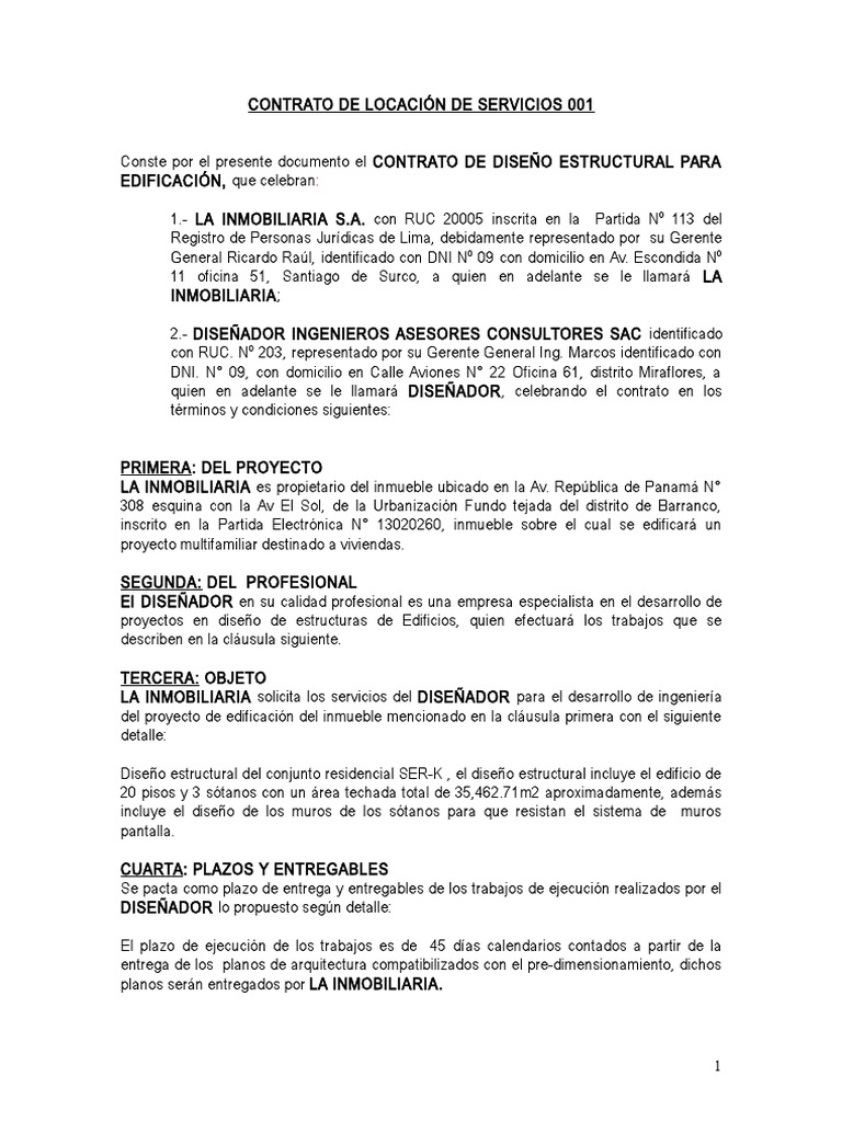Ejemplo De Contrato De Diseño De Interiores Máster En Diseño De