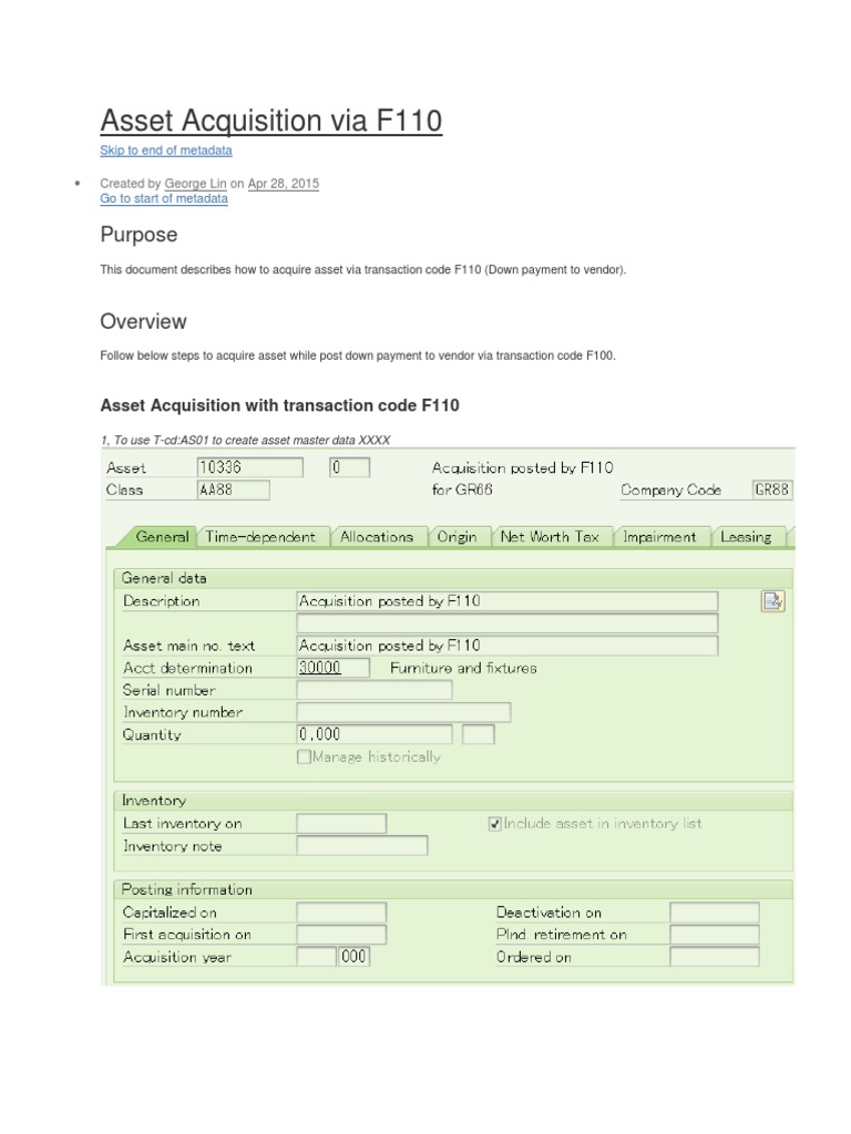 Asset Acquisition Via F110 | PDF