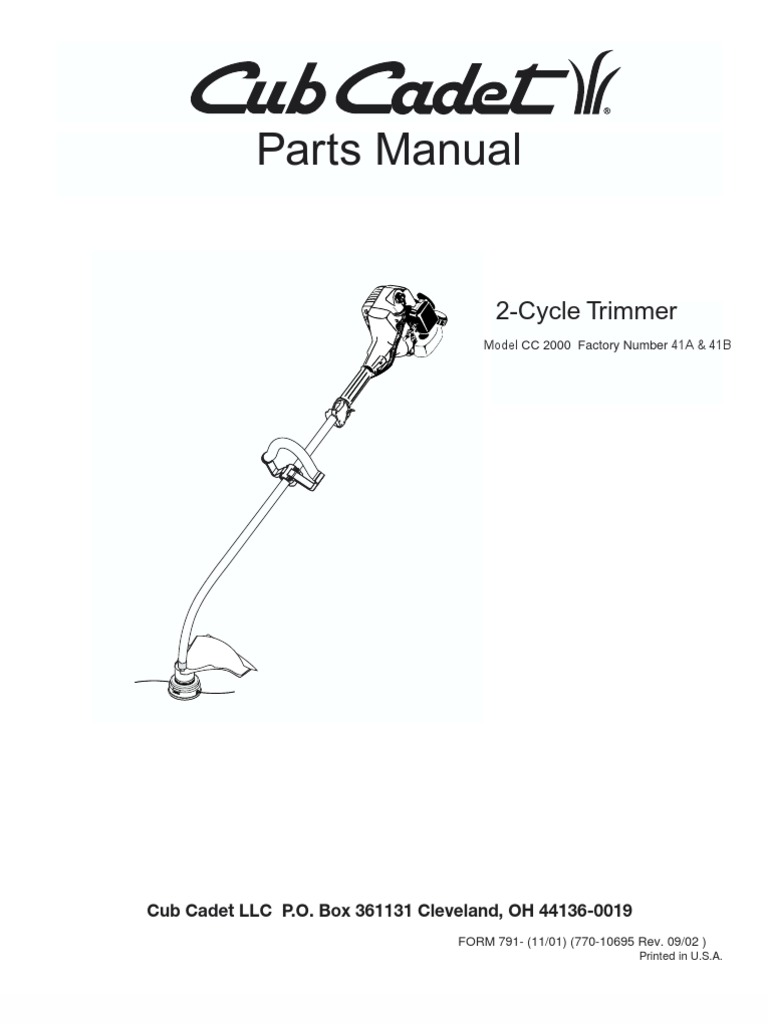 Cub Cadet Trimmer Model CC 2000 Parts Manual PDF Carburetor Screw