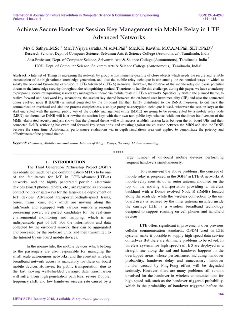 Secure Handover Key Management in LTE-A | PDF | Lte Advanced | Computer ...