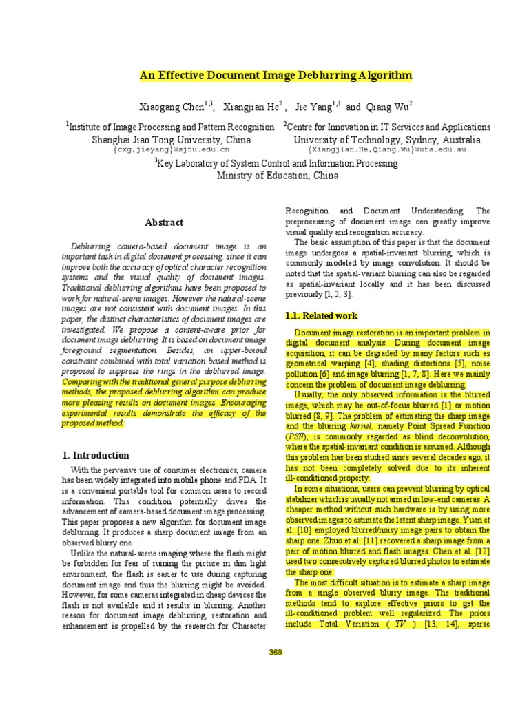 An Effective Document Image Deblurring Algorithm | PDF | Logarithm ...