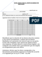 Modelo de Declaración Jurada Para El Aporte de Bienes Por Cada Socio