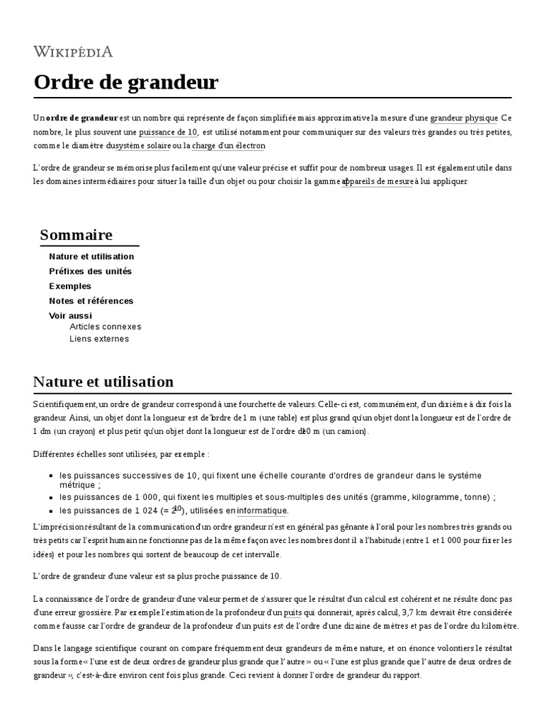 Ordre de Grandeur | PDF | Référence | Enseignement des mathématiques