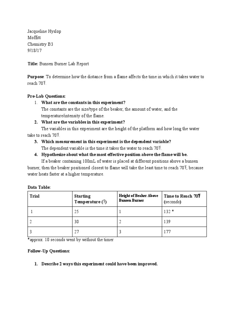 Bunsen Burner Lab Report Experiment Validity (Statistics)