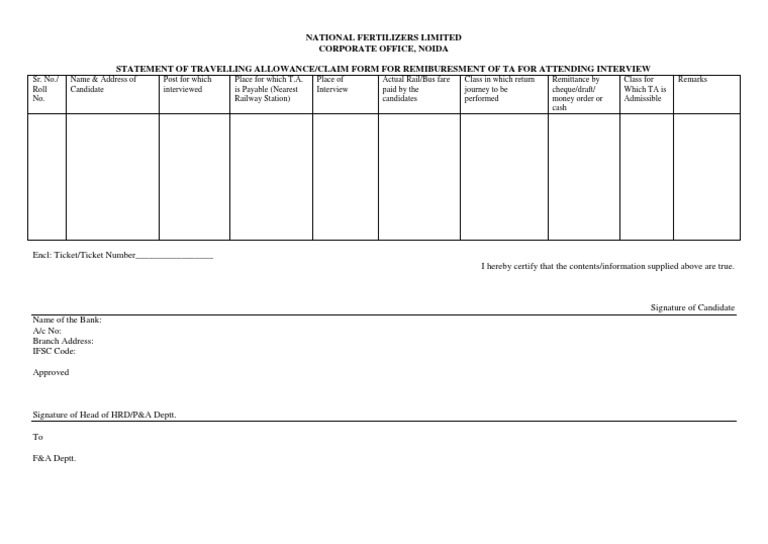 TA Claim Form for Interview Reimbursement | PDF