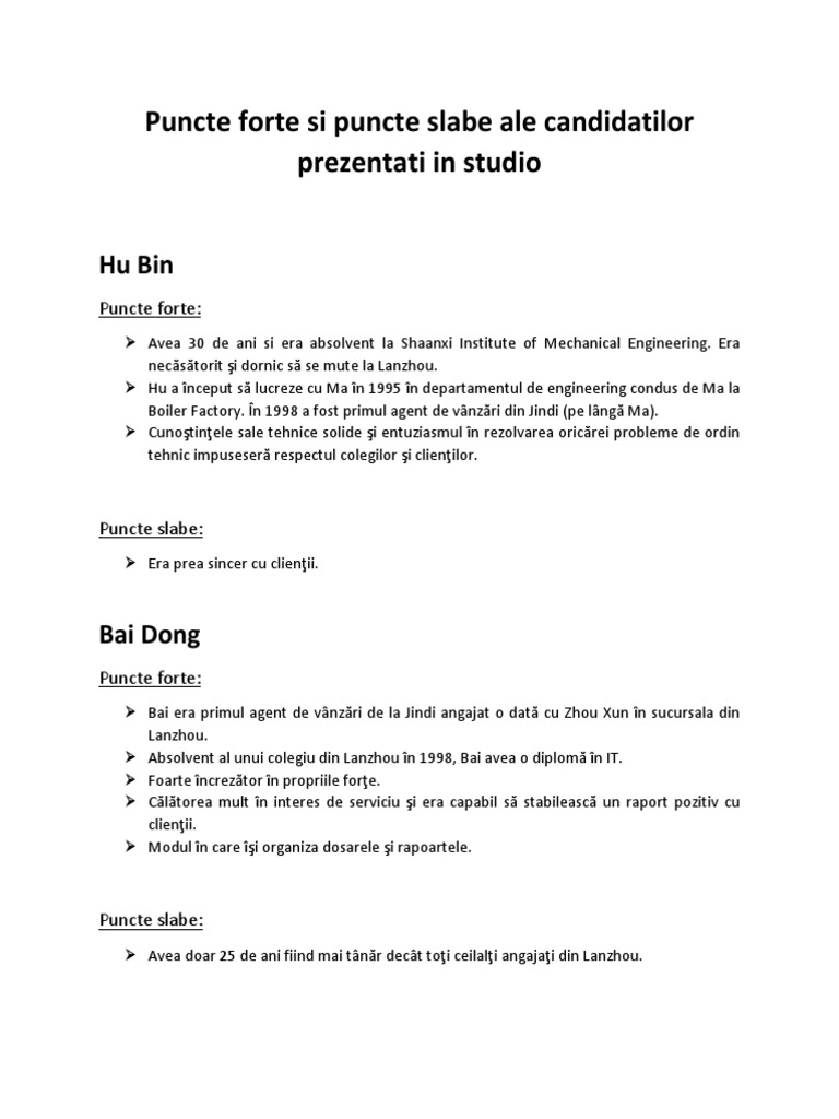 Puncte Forte Si Puncte Slabe Ale Candidatilor | PDF