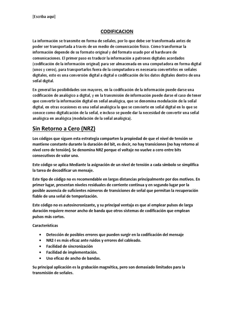Codificación NRZ en Telecomunicaciones | PDF | Telecomunicaciones ...