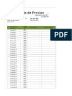 Lista de Precios en Excel