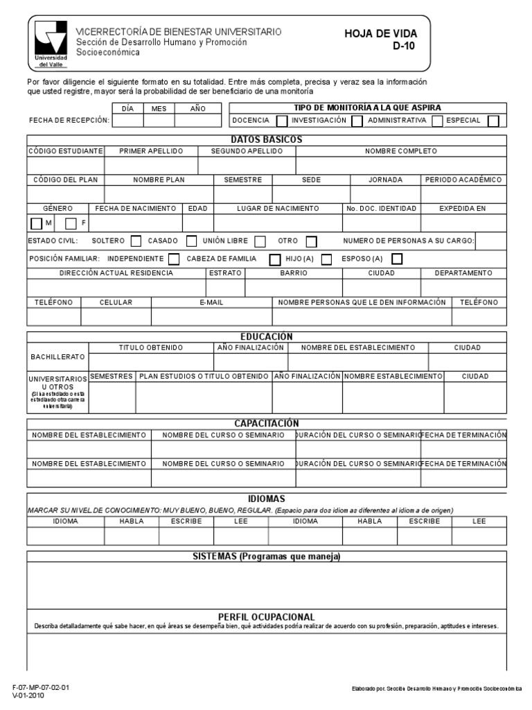 Formato D10 para Monitorías Univalle | PDF | Educación avanzada