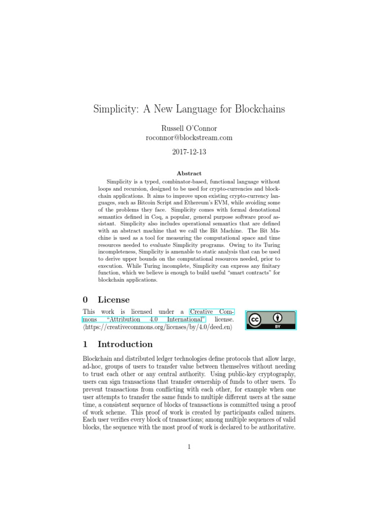 Simplicity: A New Language For Blockchains: 0 License | PDF | Bitcoin ...