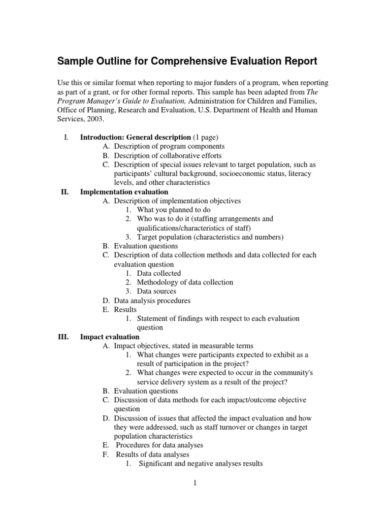 Sample Outline For Comprehensive Evaluation Report PDF | PDF ...