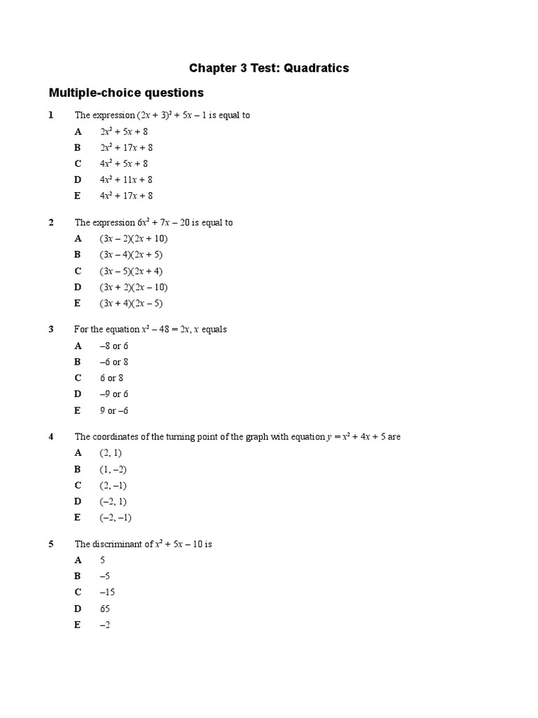 BSC Chapter 3 Test Methods Quadratics | PDF | Quadratic Equation ...