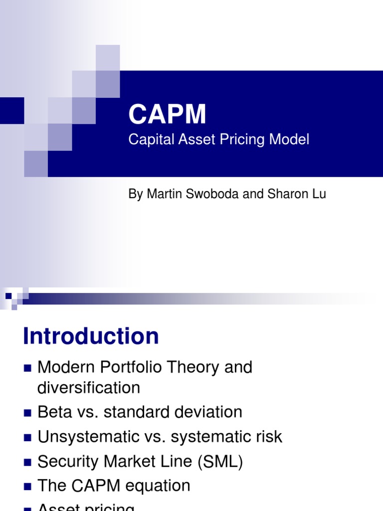 Lecture 7 Capm N Ppt Capital Asset Pricing Model Diversification Finance