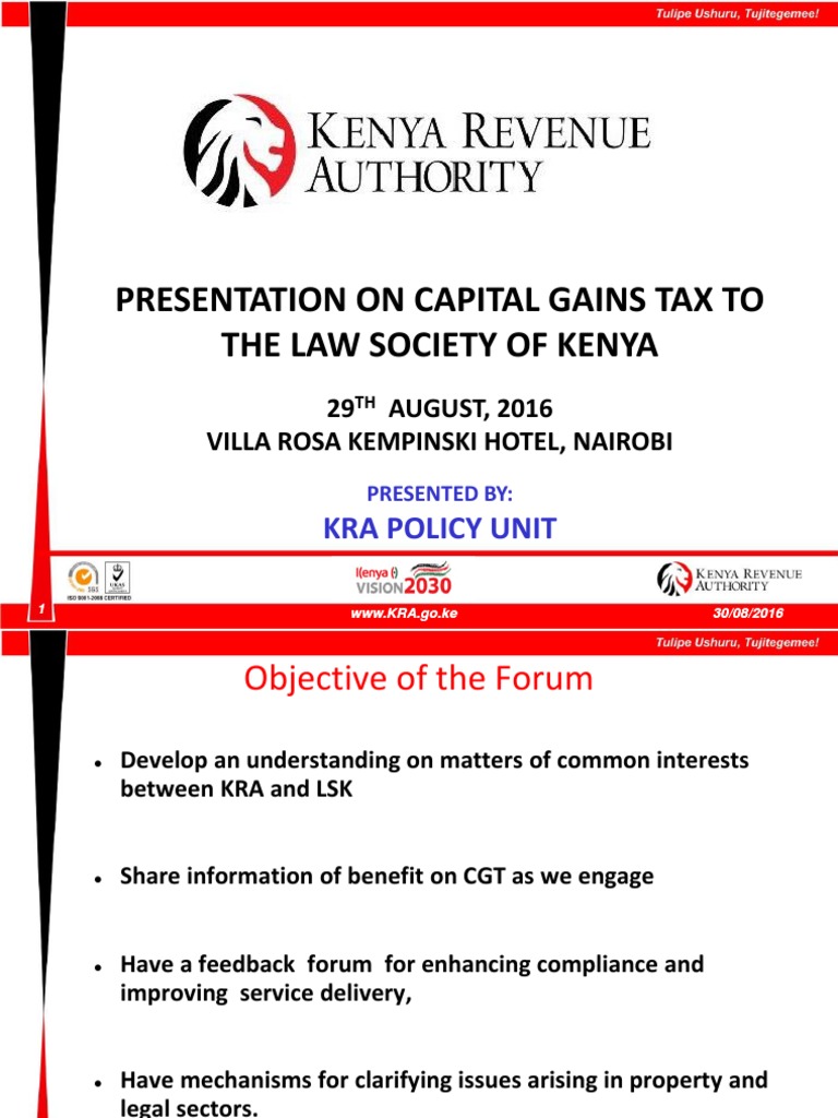 Presentation On Kenyan Capital Gains Tax PDF Capital Gains Tax Taxes