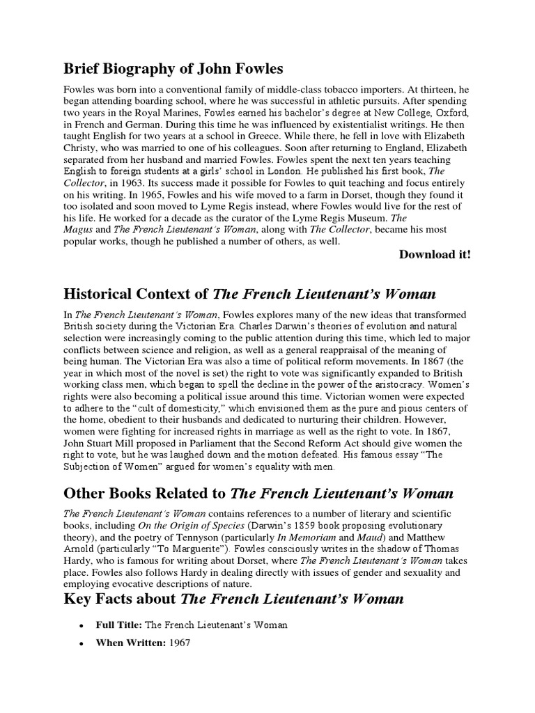Brief Biography of John Fowles | PDF