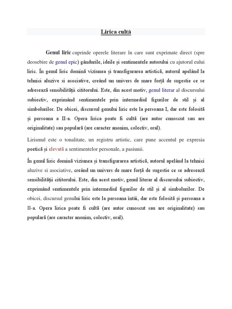 Lirica Cultă | PDF