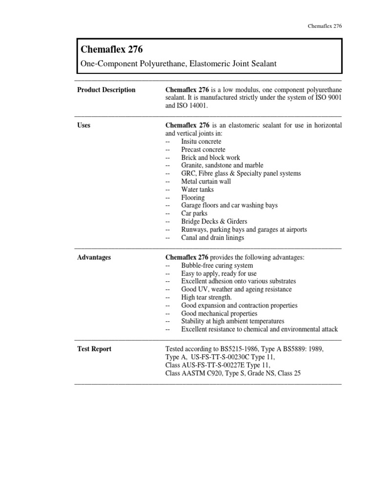 Chemaflex 276 | PDF | Concrete | Building Materials