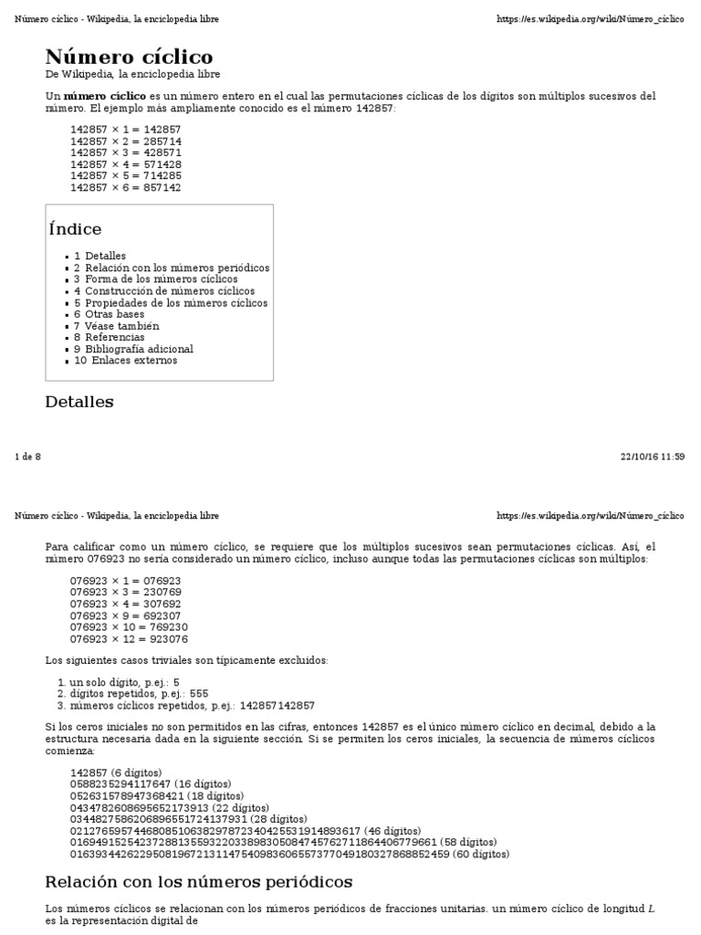 Numeros Ciclicos | PDF | Teoría de los números | Funciones y mapeos
