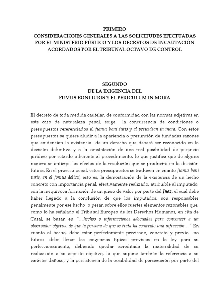 Fumus Boni Iuris y El Periculum in Mora | PDF | Derecho penal | Mandato