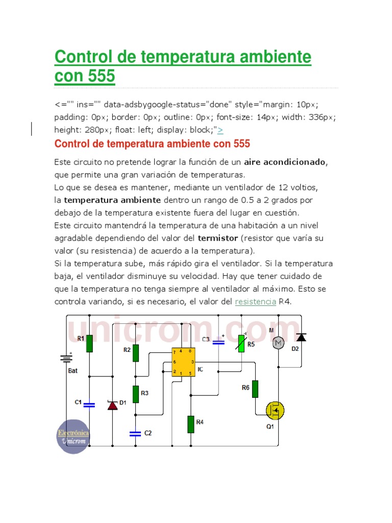 Control de Temperatura Ambiente Con 555 | PDF | Resistor | Ingeniería ...