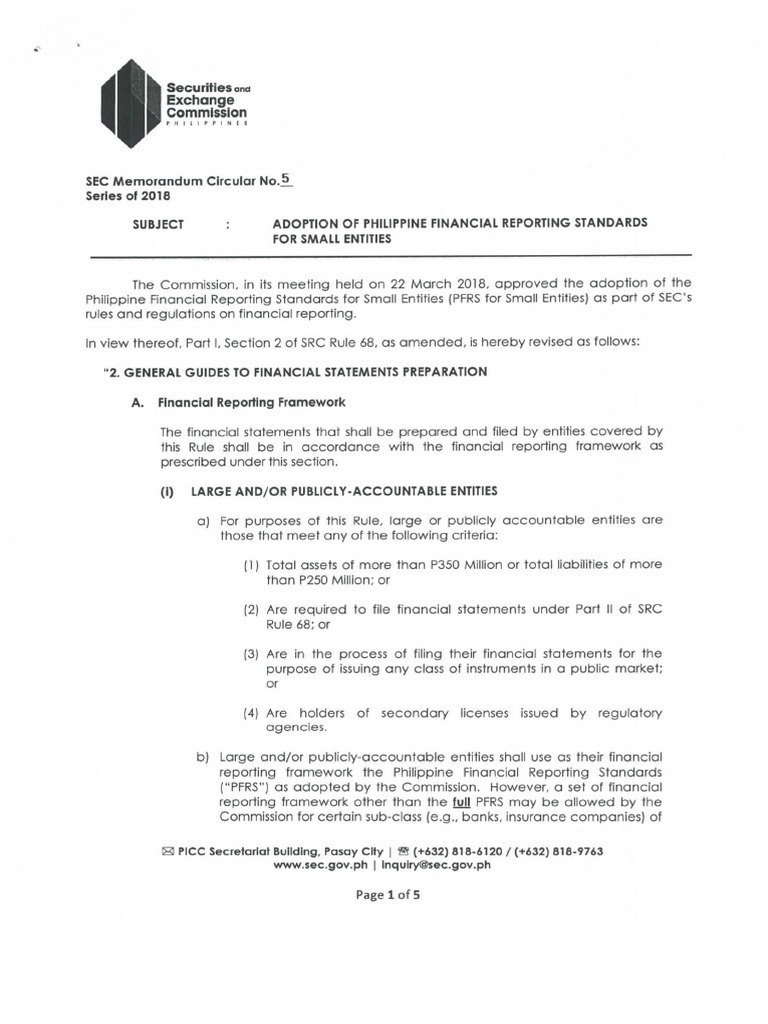 Adoption of PFRS For Small Entities | PDF