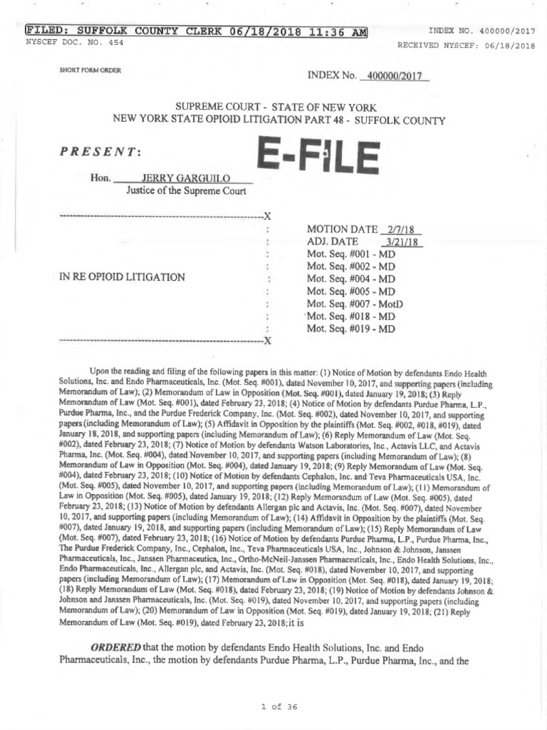 New York State Opioid Litigation Part 48 Suffolk County Orders June 18 18 Fentanyl Federal Preemption