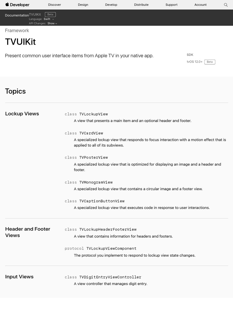 TVUIKit - Apple Developer Documentation | PDF | Computers | Technology ...