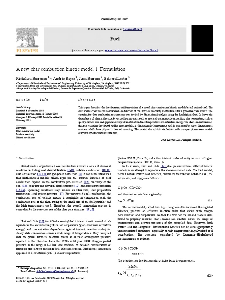 A New Char Combustion Model 1. Formulation Richelieu Barranco
