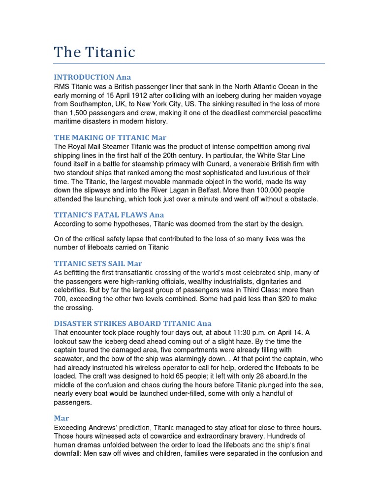 The Titanic Guión | PDF | Rms Titanic | Ships
