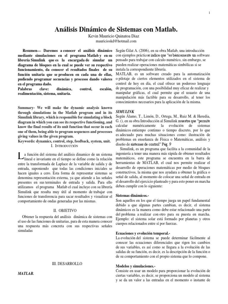 Analisis Dinamico de Sistemas Con Matlab | PDF | Sistema de control ...