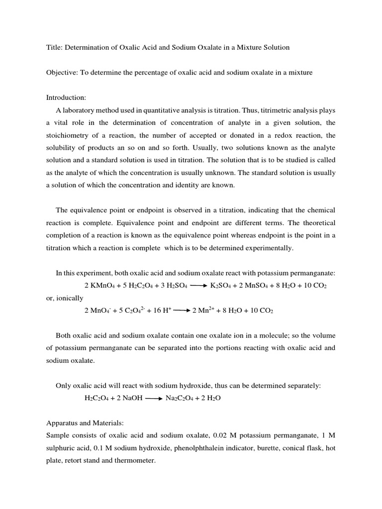 UTAR Chem Lab 1 Full Report Exp11 | PDF | Titration | Chemistry