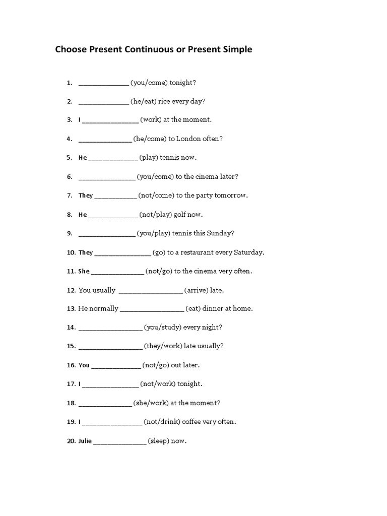 Present Continuous Exercises for 6th Grade | PDF