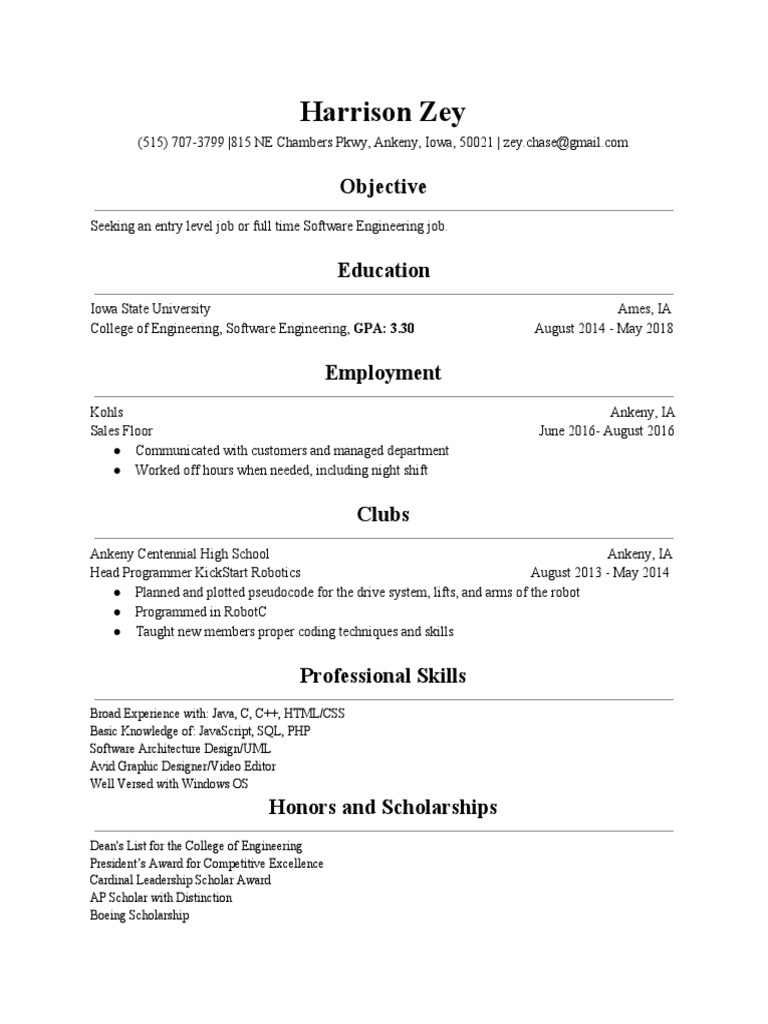 Entry-Level Software Engineer Resume | PDF