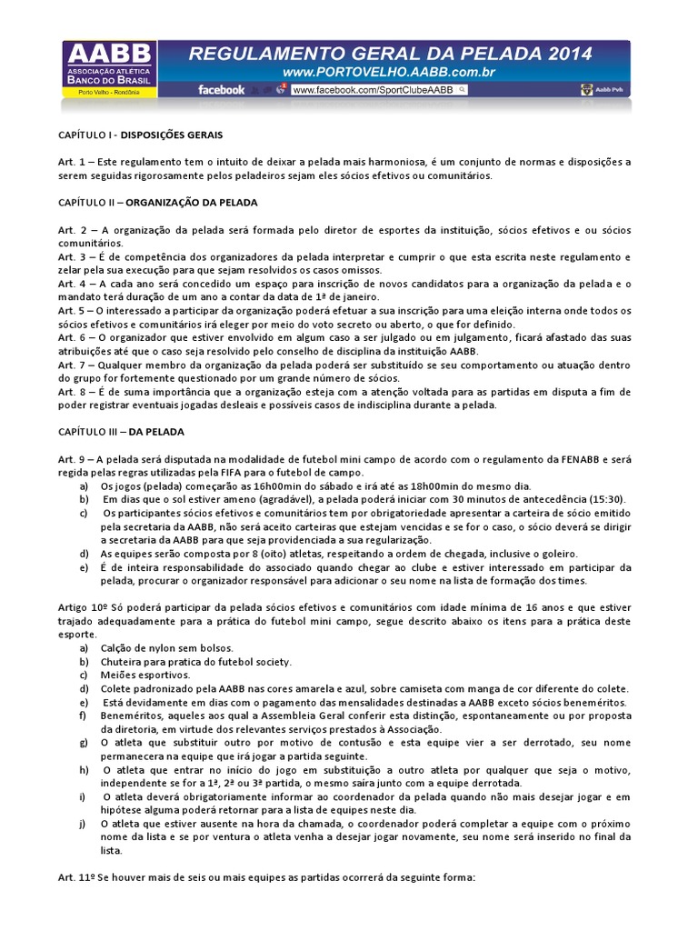 Regulamento Geral Da Pelada Esportes Lazer Avaliação gratuita de 30 dias Scribd
