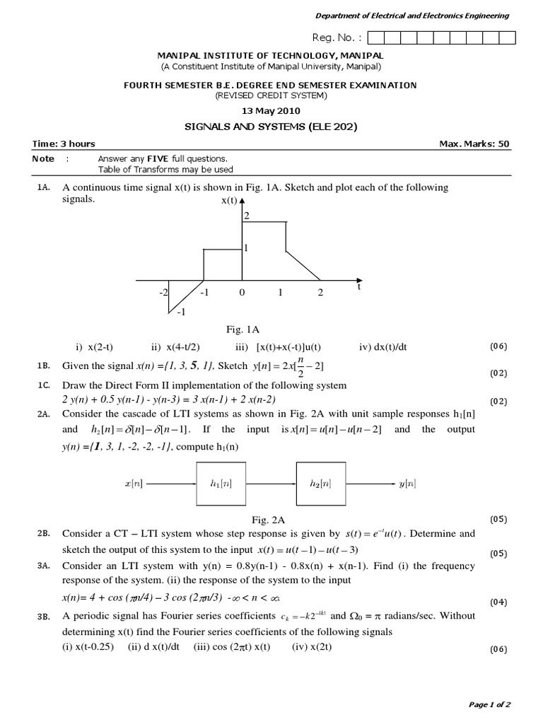 Signals and Systems Exam (ELE 202) | PDF | Control Theory | Signal ...
