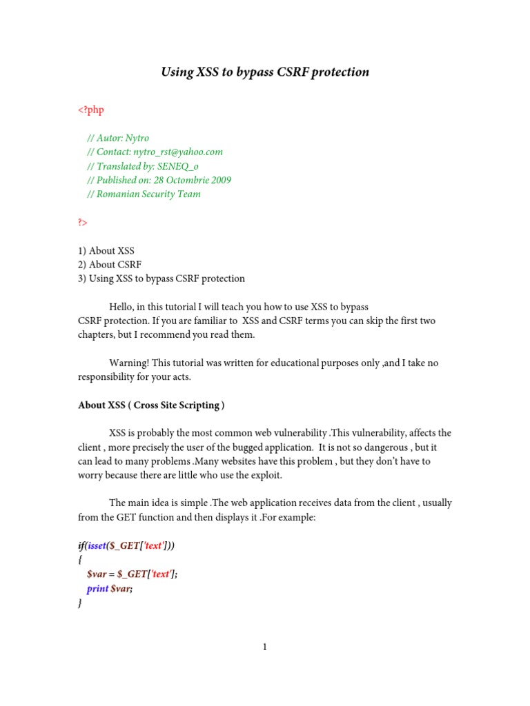 Using XSS To Bypass CSRF Protection PDF Http Cookie Cybercrime