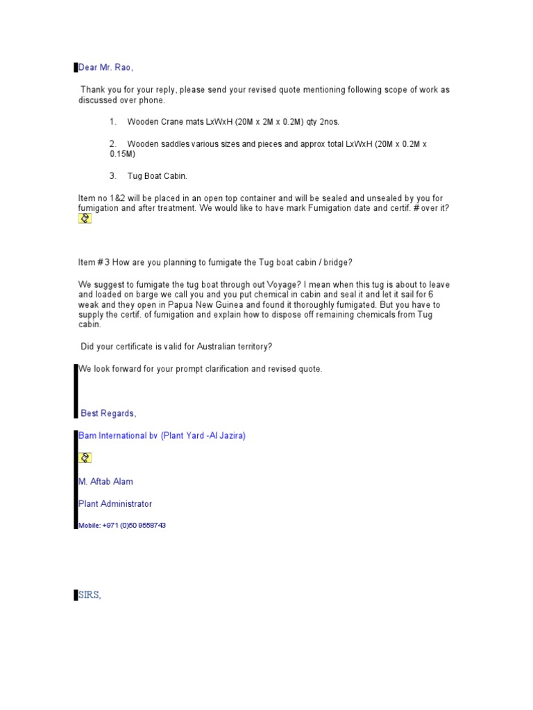 Request for Fumigation and Quotes | PDF | Home & Garden