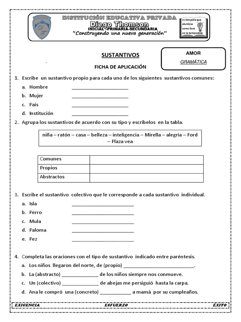 Sustantivos Practica - 6to Primaria | PDF | Sustantivo