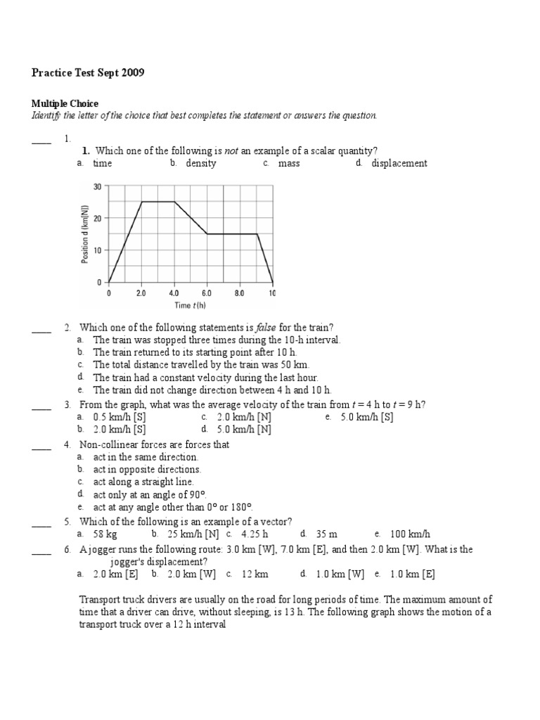 Kinematics Practice Test with Answers | PDF | Acceleration | Velocity