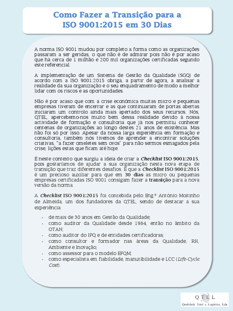 ChecklistISO PDF | PDF | Consultor | ISO 9000
