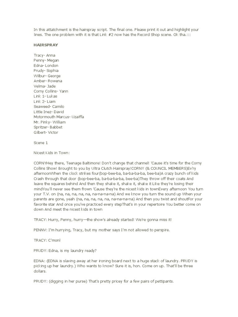 Script Hairspray PDF