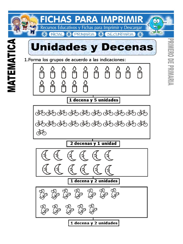 Ficha de Unidades y Decenas para Primero de Primaria | PDF, image size:768x1024