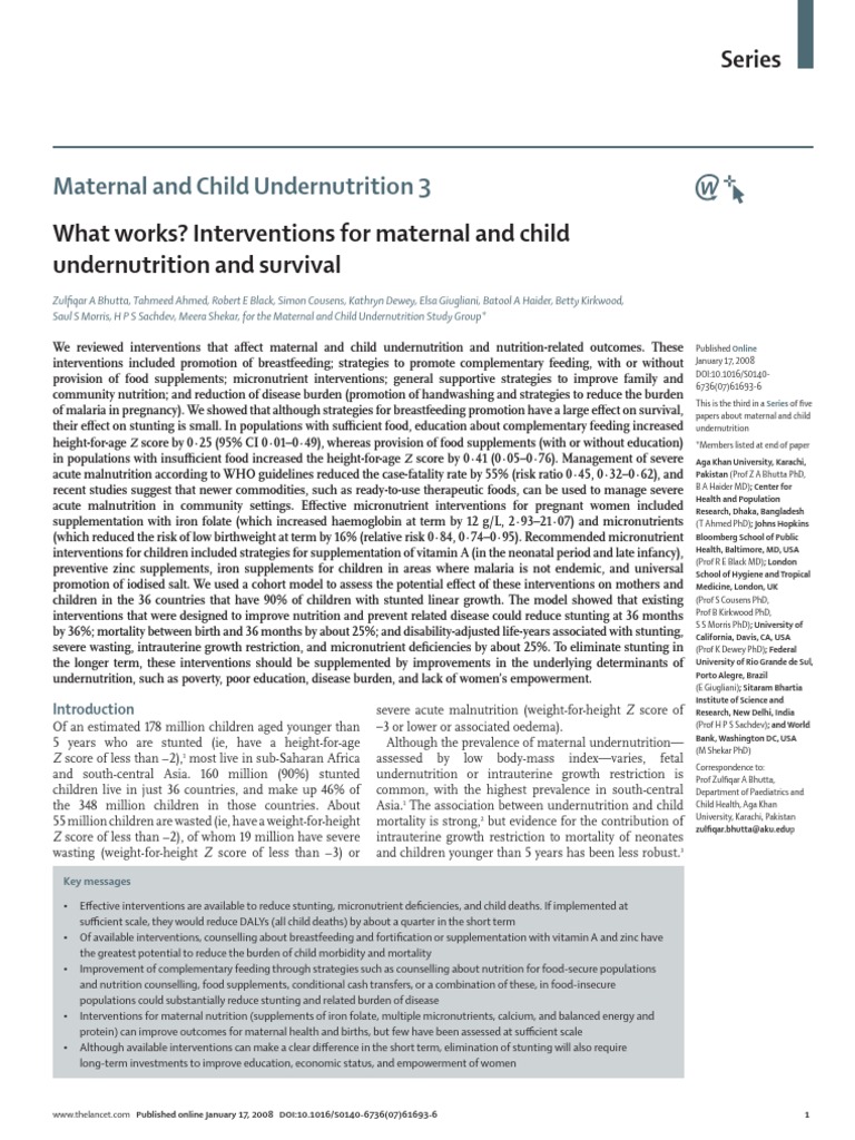 Interventions for Maternal and Child Nutrition | PDF | Malnutrition ...