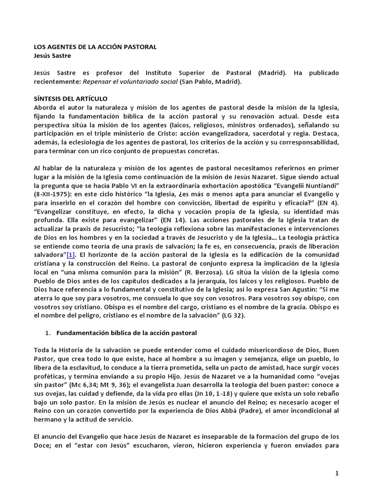 Misión de los Agentes Pastorales | PDF | Iglesia Católica | eucaristía