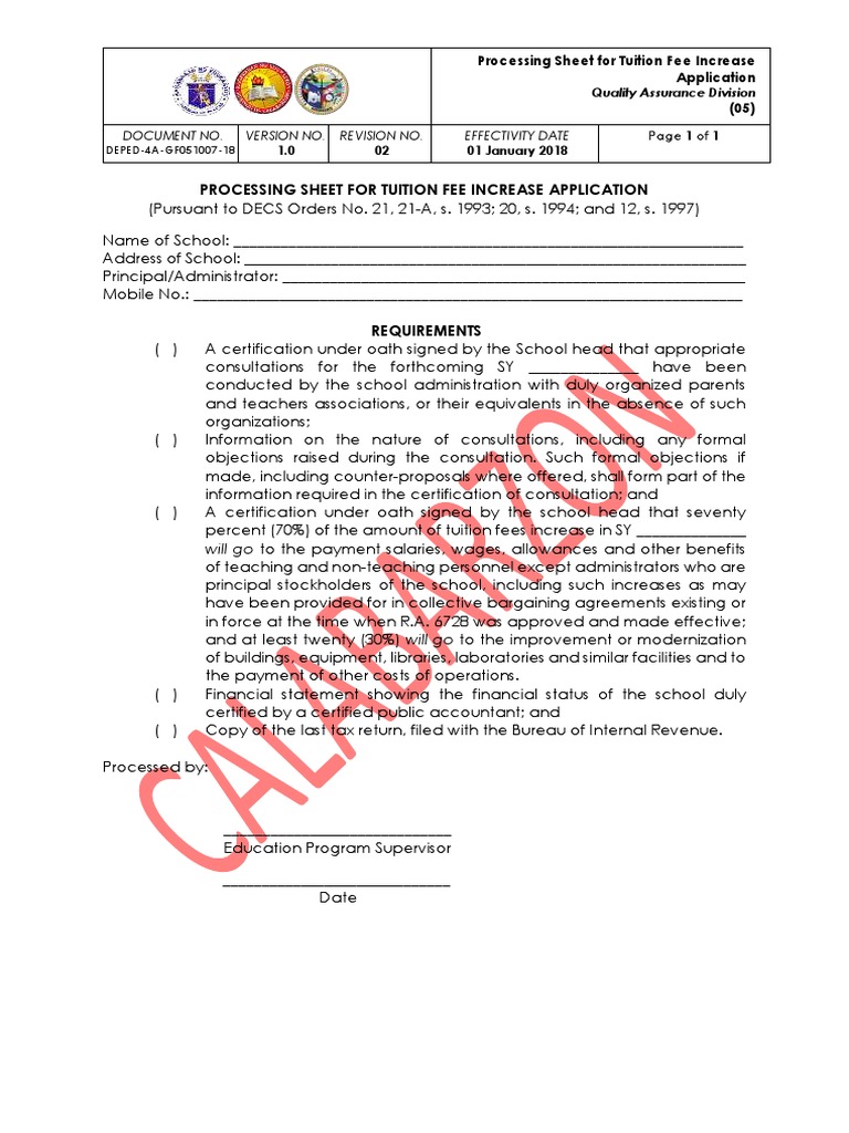 DEPED 4A GF051007 Tuition Fee Increase 2 | PDF | Fee | Government
