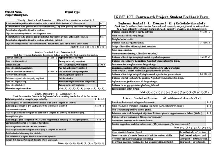 IGCSE ICT Coursework Feedback | PDF | Evaluation | Software