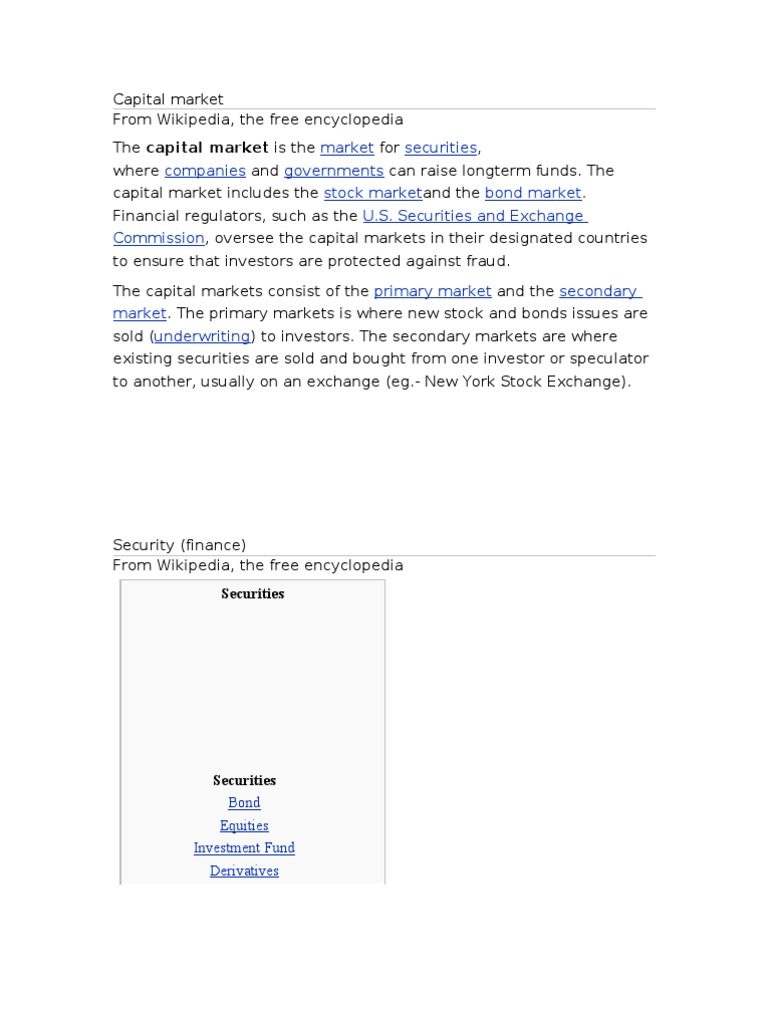 Capital Market Overview | PDF | Securities (Finance) | Financial Markets