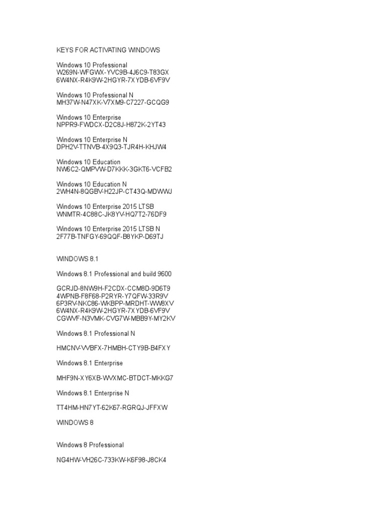 Windows Activation Keys | PDF