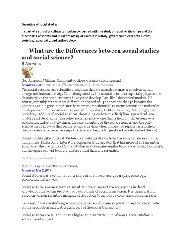 What Are The Differences Between Social Studies and Social Science? Download Free PDF Social