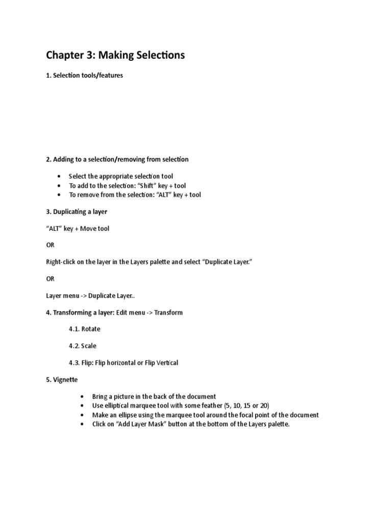 Chapter 3: Making Selections: 1. Selection Tools/features | PDF